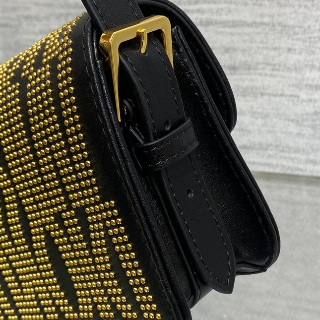 MINI FLAP BAG 18 IN BLACK LAMBSKIN WITH GOLD RHINSTONES