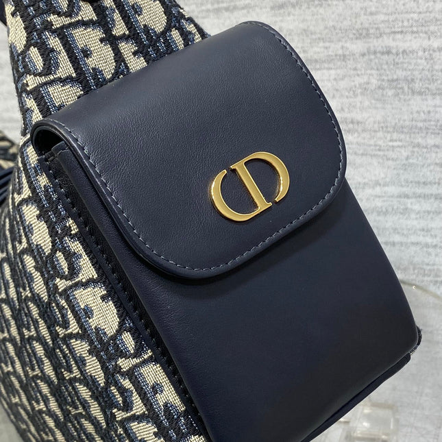 DIOR 25S MEDIUM D-DREAM BAG 24 IN BLUE DIOR OBLIQUE JACQUARD AND SMOOTH CALFSKIN