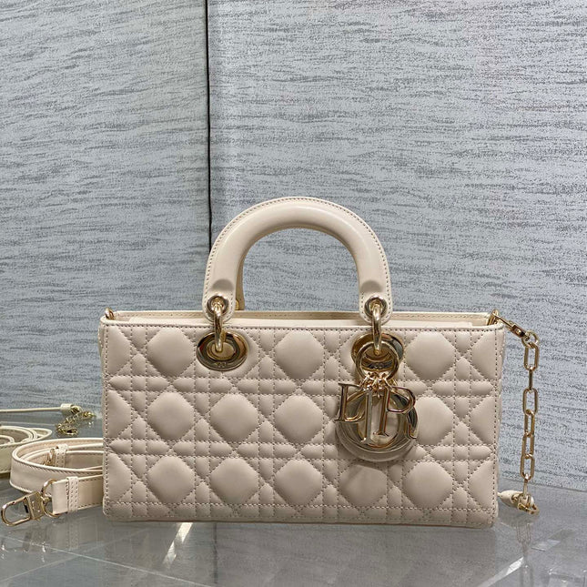 DIOR 25S MEDIUM LADY D-JOY 26 IN BEIGE LAMBSKIN GOLD HARDWARE