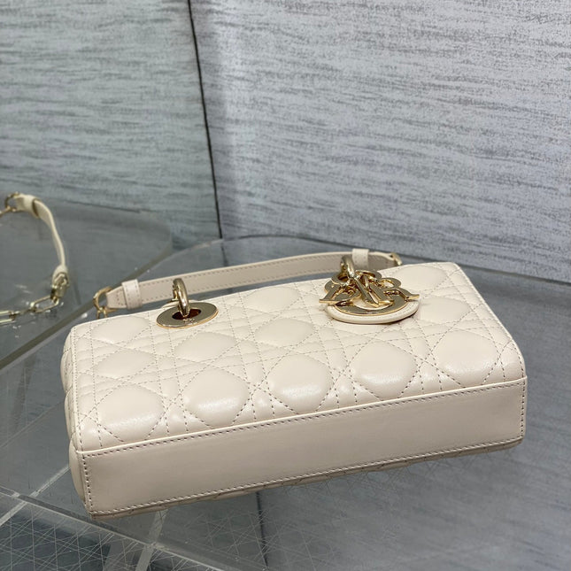 DIOR 25S SMALL LADY D-JOY 22 IN BEIGE LAMBSKIN GOLD HARDWARE