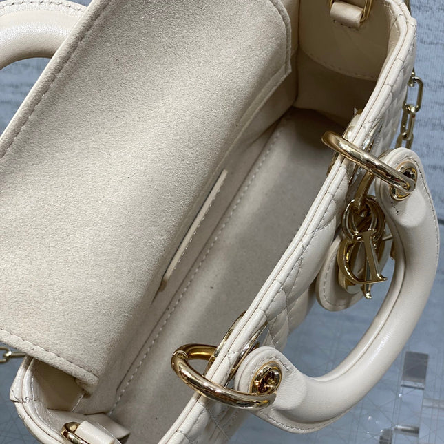 DIOR 25S MICRO LADY D-JOY 16 IN BEIGE LAMBSKIN GOLD HARDWARE