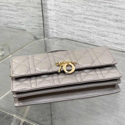 DIOR 25S DIOR TALK PHONE POUCH 21 IN DIRTY LILAC CANNAGE LAMBSKIN GOLD HARDWARE