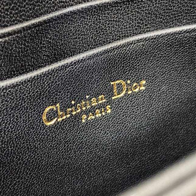 DIOR 25S DIOR TALK PHONE POUCH 21 IN BLACK CANNAGE LAMBSKIN SILVER HARDWARE