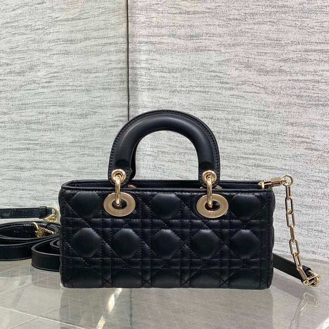 DIOR 25S SMALL LADY D‑JOY BAG 22 IN BLACK CALFSKIN GOLD HARDWARE