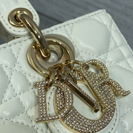 DIOR 25S SMALL LADY D‑JOY BAG 22 IN IVORY CALFSKIN GOLD HARDWARE