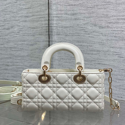 DIOR 25S SMALL LADY D‑JOY BAG 22 IN IVORY CALFSKIN GOLD HARDWARE