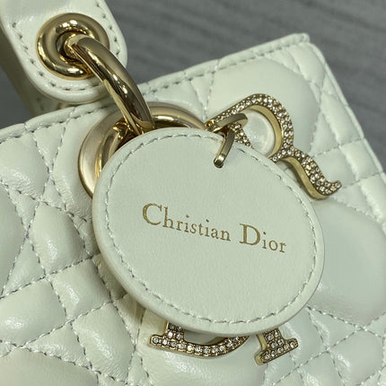 DIOR 25S SMALL LADY D‑JOY BAG 22 IN IVORY CALFSKIN GOLD HARDWARE