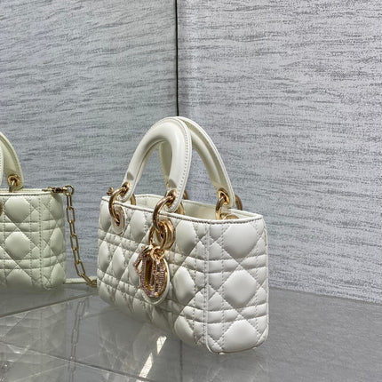 DIOR 25S SMALL LADY D‑JOY BAG 22 IN IVORY CALFSKIN GOLD HARDWARE