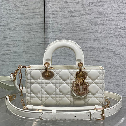 DIOR 25S SMALL LADY D‑JOY BAG 22 IN IVORY CALFSKIN GOLD HARDWARE