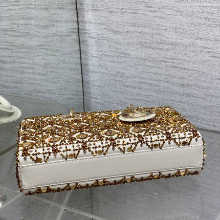 DIOR 25S SMALL LADY - JOY BAG 26 IN LATTE CANNAGE CALFSKIN WITH SPARKLING