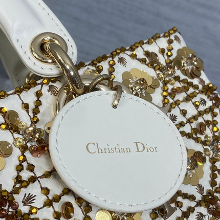 DIOR 25S SMALL LADY - JOY BAG 26 IN LATTE CANNAGE CALFSKIN WITH SPARKLING