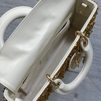 DIOR 25S SMALL LADY - JOY BAG 26 IN LATTE CANNAGE CALFSKIN WITH SPARKLING
