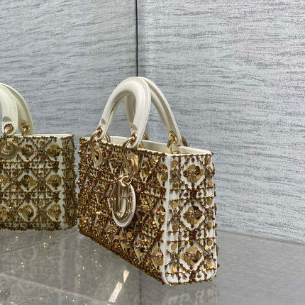 DIOR 25S SMALL LADY - JOY BAG 26 IN LATTE CANNAGE CALFSKIN WITH SPARKLING