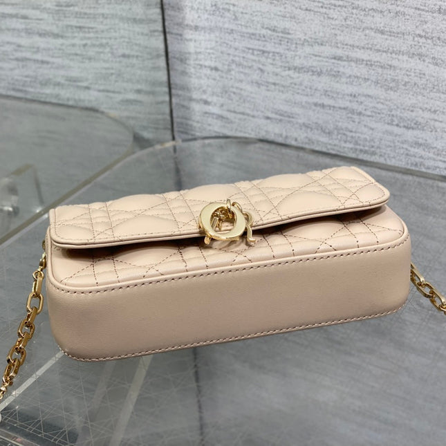 DIOR 25S DIOR TALK PHONE POUCH 18 IN LIGHT IVORY CANNAGE LAMBSKIN