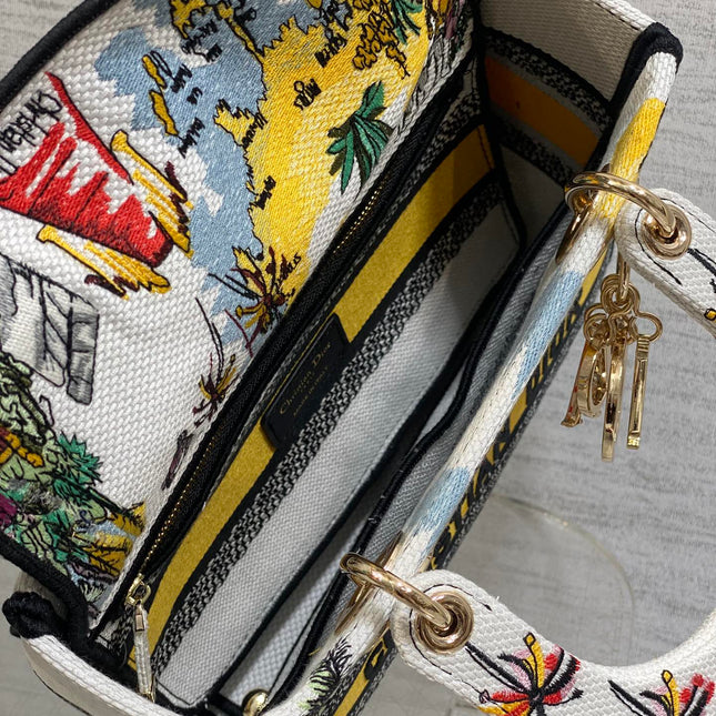DIOR 25S SMALL LADY D-LITE BAG 24 IN YELLOW CANVAS DIOR CANNES