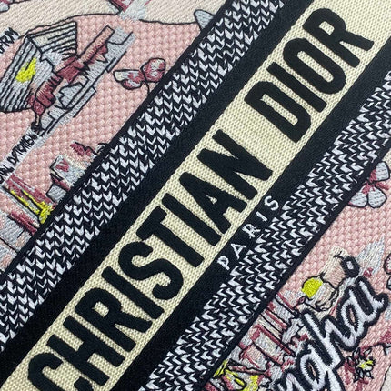 DIOR 25S SMALL LADY D-LITE BAG 24 IN PINK CANVAS DIOR BUTTERFLY