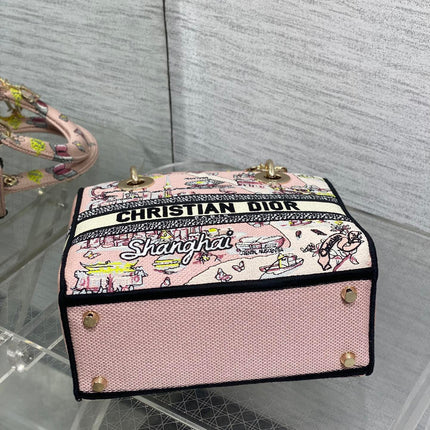 DIOR 25S SMALL LADY D-LITE BAG 24 IN PINK CANVAS DIOR BUTTERFLY