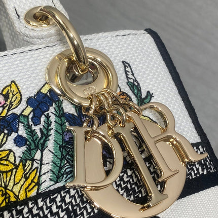 DIOR 25S SMALL LADY D-LITE BAG 24 IN WHITE DIOR FLOWERS CALENDAR ALLOVER EMBROIDERY