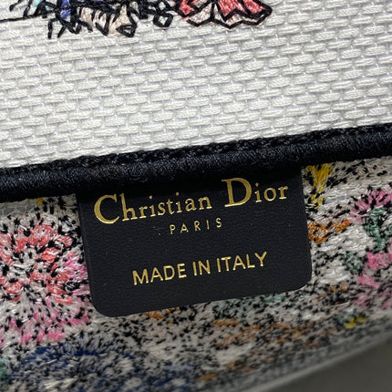 DIOR 25S LUCKY MEDIUM DIOR BOOK TOTE 36 IN WHITE MULTICOLOR DIOR STAR EMBROIDERY