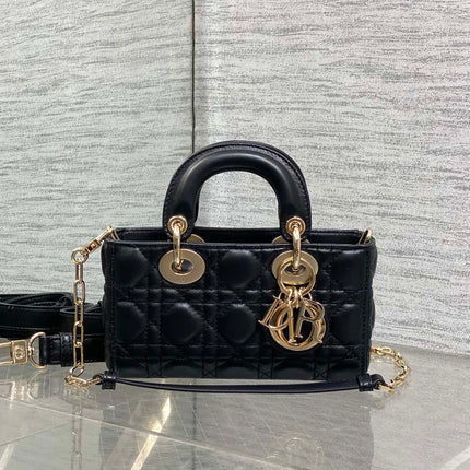 DIOR 25S MICRO LADY D-JOY 19 IN BLACK CALFSKIN GOLD HARDWARE