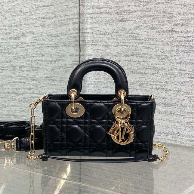 DIOR 25S MICRO LADY D-JOY 19 IN BLACK CALFSKIN GOLD HARDWARE