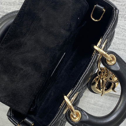 DIOR 25S MICRO LADY D-JOY 19 IN BLACK CALFSKIN GOLD HARDWARE