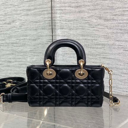 DIOR 25S MICRO LADY D-JOY 19 IN BLACK CALFSKIN GOLD HARDWARE