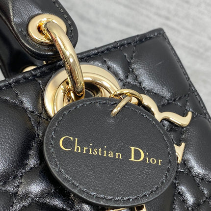 DIOR 25S MICRO LADY D-JOY 19 IN BLACK CALFSKIN GOLD HARDWARE