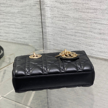 DIOR 25S MICRO LADY D-JOY 19 IN BLACK CALFSKIN GOLD HARDWARE