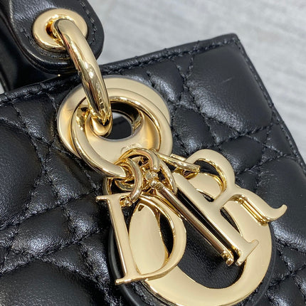 DIOR 25S MICRO LADY D-JOY 19 IN BLACK CALFSKIN GOLD HARDWARE