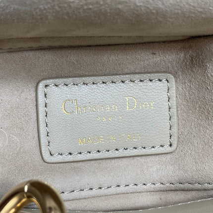 DIOR 25S MICRO LADY D-JOY 19 IN POWDER BEIGE CALFSKIN GOLD HARDWARE