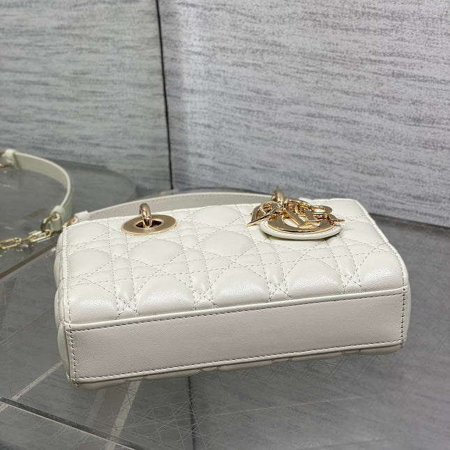 DIOR 25S MICRO LADY D-JOY 19 IN IVORY CALFSKIN GOLD HARDWARE