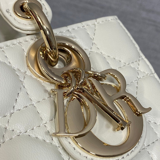DIOR 25S MICRO LADY D-JOY 19 IN IVORY CALFSKIN GOLD HARDWARE