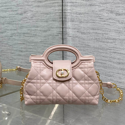 DIOR 25S JOLIE TOP HANDLE MINI BAG 18 IN BABY PINK CALFSKIN GOLD HARDWARE