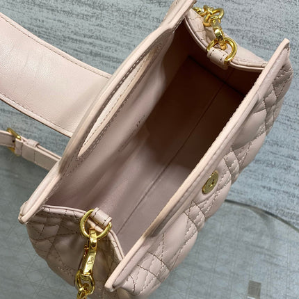DIOR 25S JOLIE TOP HANDLE MINI BAG 18 IN BABY PINK CALFSKIN GOLD HARDWARE