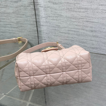 DIOR 25S JOLIE TOP HANDLE MINI BAG 18 IN BABY PINK CALFSKIN GOLD HARDWARE
