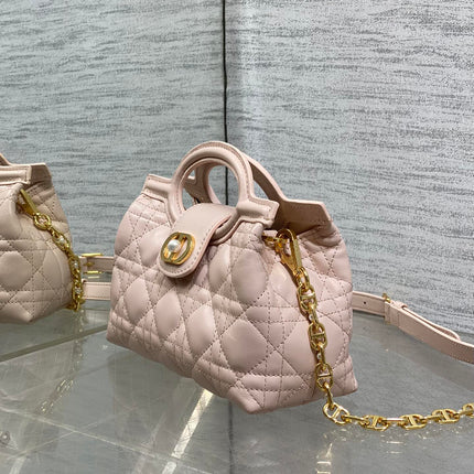 DIOR 25S JOLIE TOP HANDLE MINI BAG 18 IN BABY PINK CALFSKIN GOLD HARDWARE