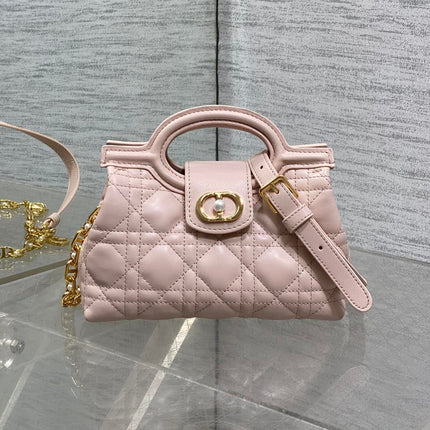 DIOR 25S JOLIE TOP HANDLE MINI BAG 18 IN BABY PINK CALFSKIN GOLD HARDWARE