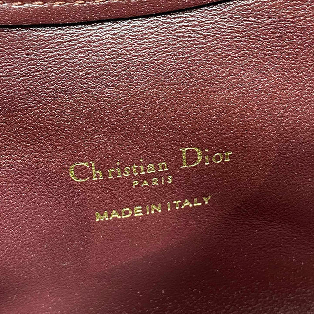 DIOR 25S JOLIE TOP HANDLE MINI BAG 18 IN BURGUNDY CALFSKIN GOLD HARDWARE