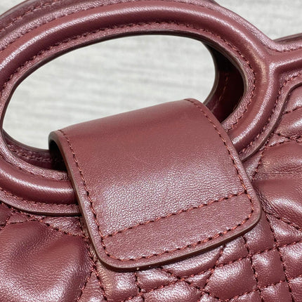 DIOR 25S JOLIE TOP HANDLE MINI BAG 18 IN BURGUNDY CALFSKIN GOLD HARDWARE