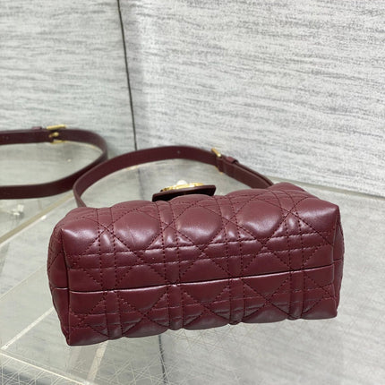 DIOR 25S JOLIE TOP HANDLE MINI BAG 18 IN BURGUNDY CALFSKIN GOLD HARDWARE