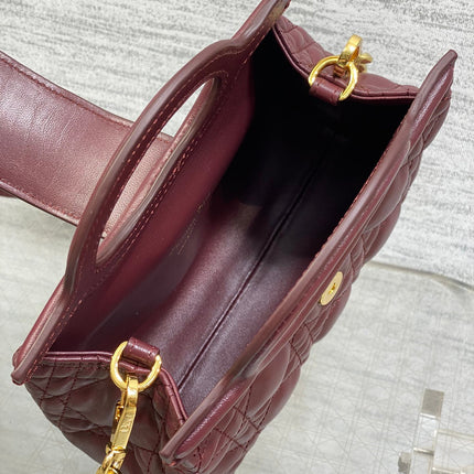 DIOR 25S JOLIE TOP HANDLE MINI BAG 18 IN BURGUNDY CALFSKIN GOLD HARDWARE