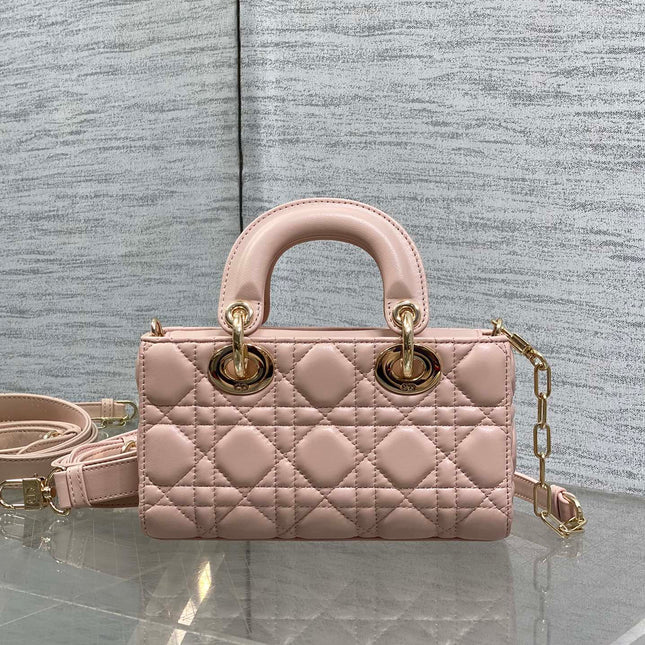DIOR 25S MICRO LADY D-JOY 19 IN BABY PINK CALFSKIN GOLD HARDWARE