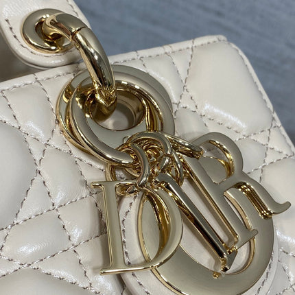 DIOR 25S MICRO LADY D-JOY 19 IN BEIGE CALFSKIN GOLD HARDWARE