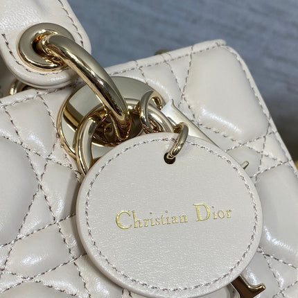 DIOR 25S MICRO LADY D-JOY 19 IN BEIGE CALFSKIN GOLD HARDWARE