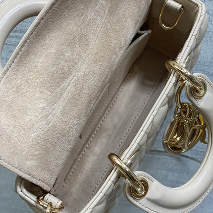 DIOR 25S MICRO LADY D-JOY 19 IN BEIGE CALFSKIN GOLD HARDWARE