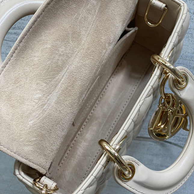 DIOR 25S MICRO LADY D-JOY 19 IN BEIGE CALFSKIN GOLD HARDWARE