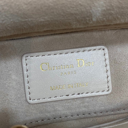 DIOR 25S MICRO LADY D-JOY 19 IN BEIGE CALFSKIN GOLD HARDWARE