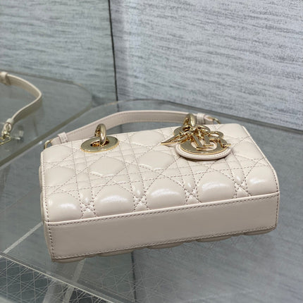 DIOR 25S MICRO LADY D-JOY 19 IN BEIGE CALFSKIN GOLD HARDWARE