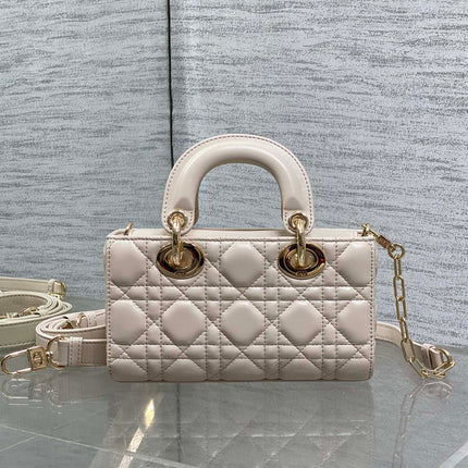 DIOR 25S MICRO LADY D-JOY 19 IN BEIGE CALFSKIN GOLD HARDWARE